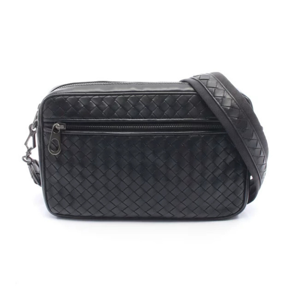 Bottega Veneta Intrecciato Shoulder Bag Leather Black